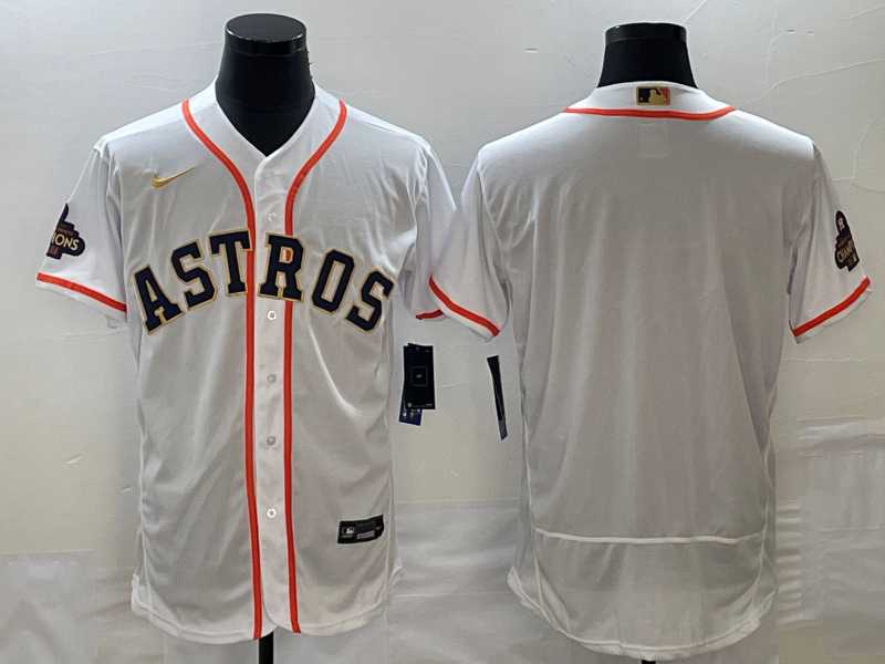 Men%27s Houston Astros Blank 2023 White Gold World Serise Champions Patch Flex Base Stitched Jersey->houston astros->MLB Jersey
